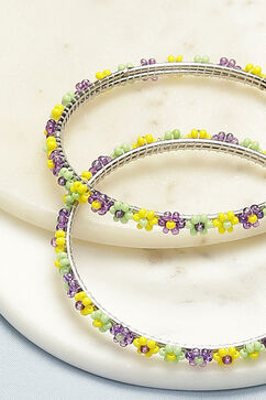 Purple Yellow Green Metal & Beads Kids Bangles image number 1