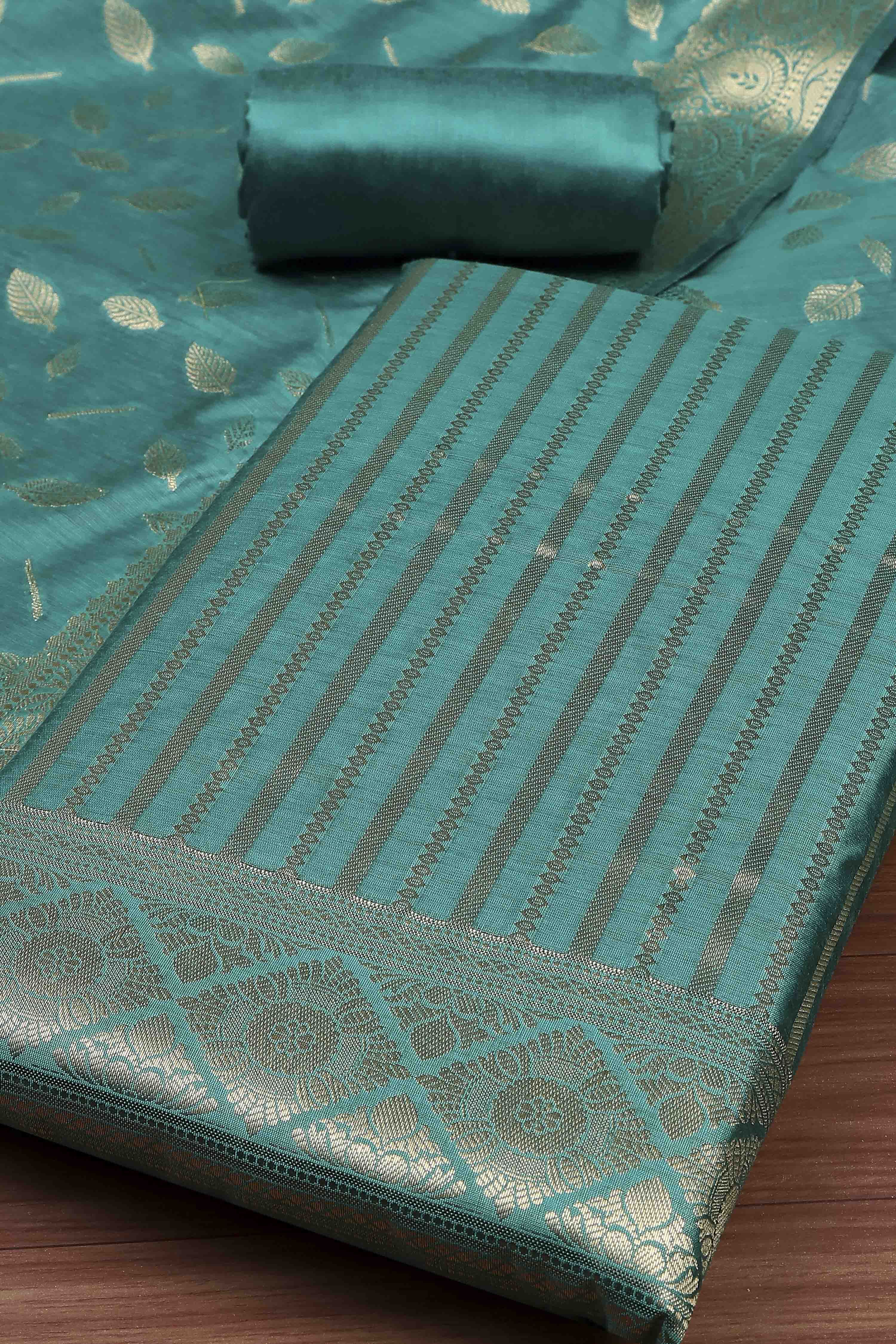 Mustard Banarasi Chanderi Banarasi Print Unstitched Suit Set image number 1