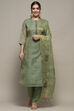 Earthy Yellow Chanderi Unstitched Suit set image number 8
