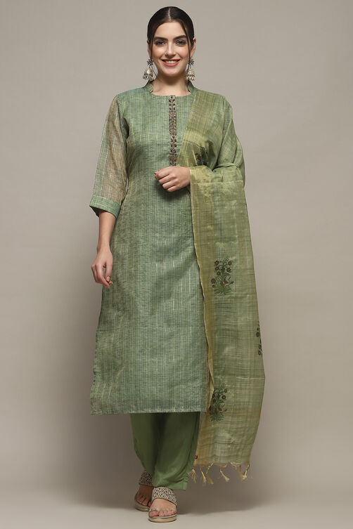 Earthy Yellow Chanderi Unstitched Suit set image number 8