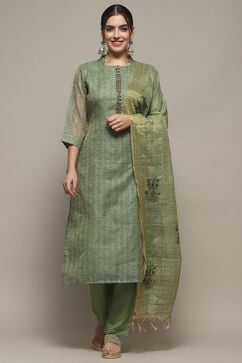 Earthy Green Chanderi Unstitched Suit set image number 8