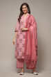 Salmon Cotton Straight Kurta Palazzo Suit Set image number 1