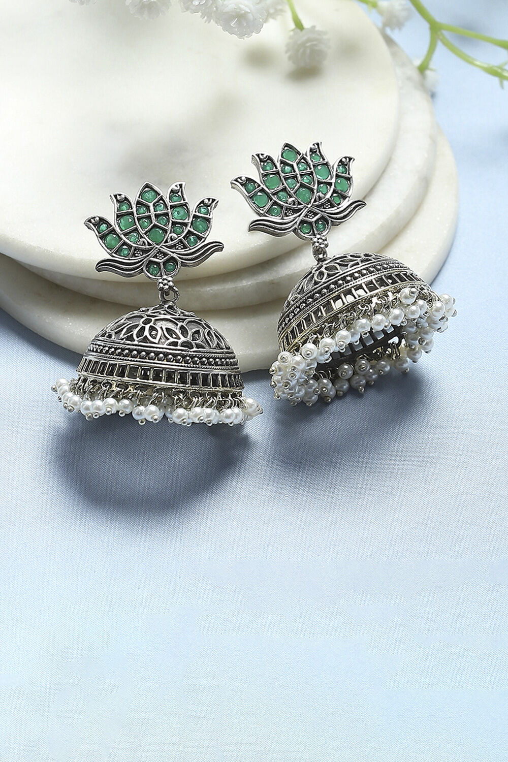 Green Brass Jhumka image number 0