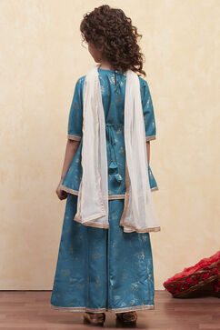 Green Polyester Peplum Lehenga Set image number 4