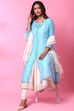 Lime Green Double Flared Kurta Churidar Suit Set image number 0