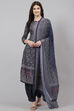 Blue Poly Spun Digital Print Unstitched Suit Set image number 3