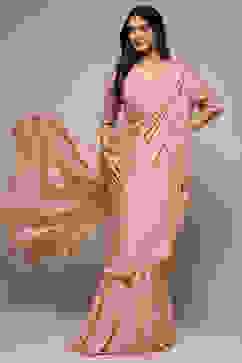 Dusty Pink Pre-Draped Nylon Saree With A Stitched Blouse image number 0
