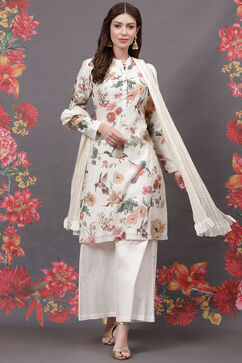 Rohit Bal Off White Cotton Silk Straight Printed Suit Set image number 3