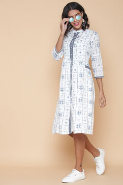 White Cotton Printed Dress image number 7