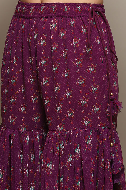 Purple Polyester Straight Printed Kurta Garara Suit Set image number 2