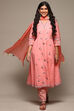 Pink Cotton Gathered Kurta Pants Suit Set image number 0