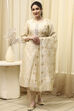 Beige Chanderi Jamdani Unstitched Suit Set image number 7