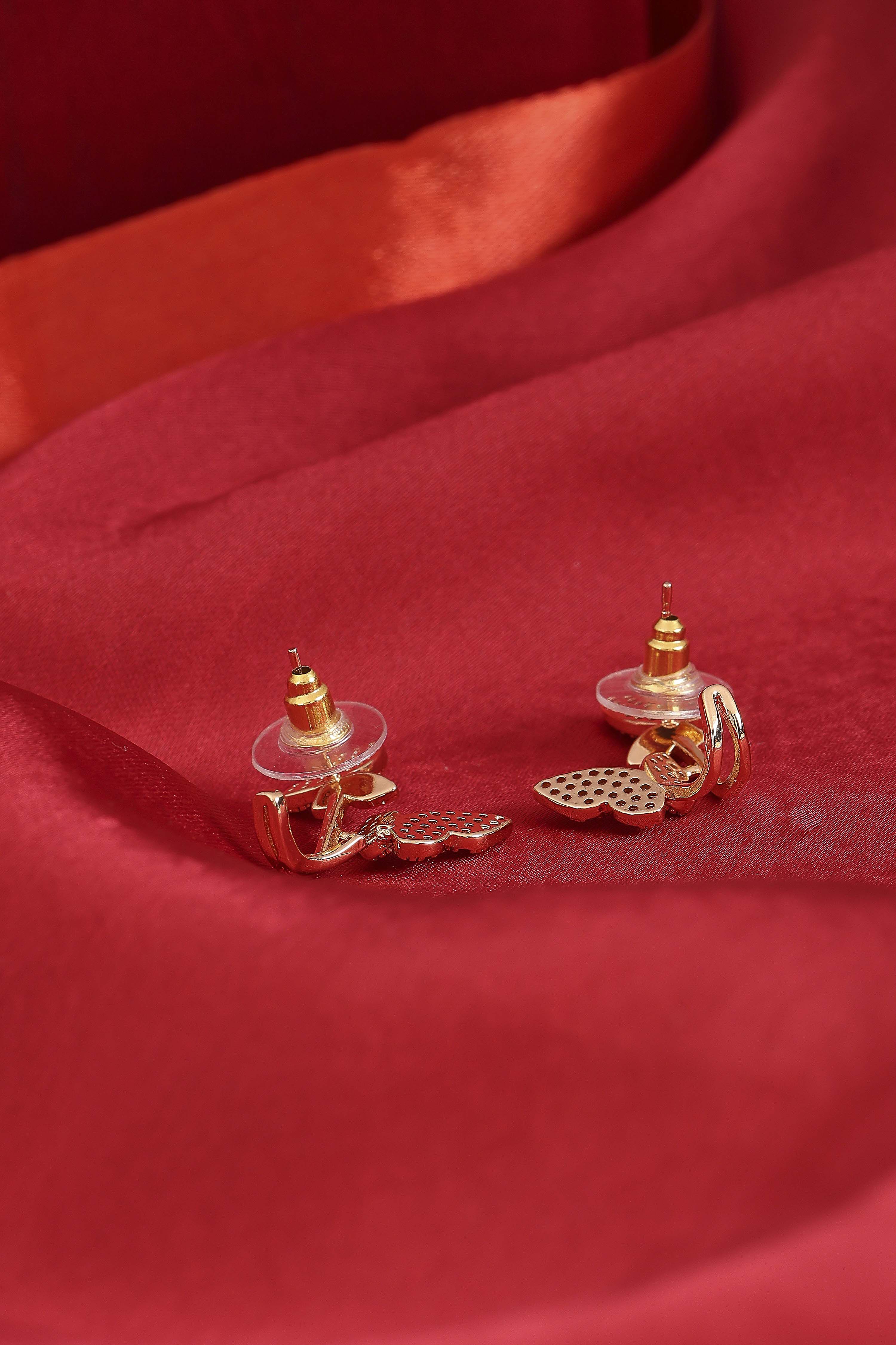 Rose Gold Plated Brass Butterfly-Shaped Studded Earrings image number 2