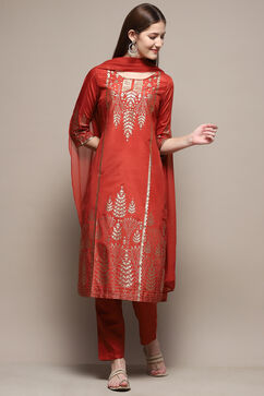 Maroon Viscose Straight Kurta Regular Pant Suit Set image number 0