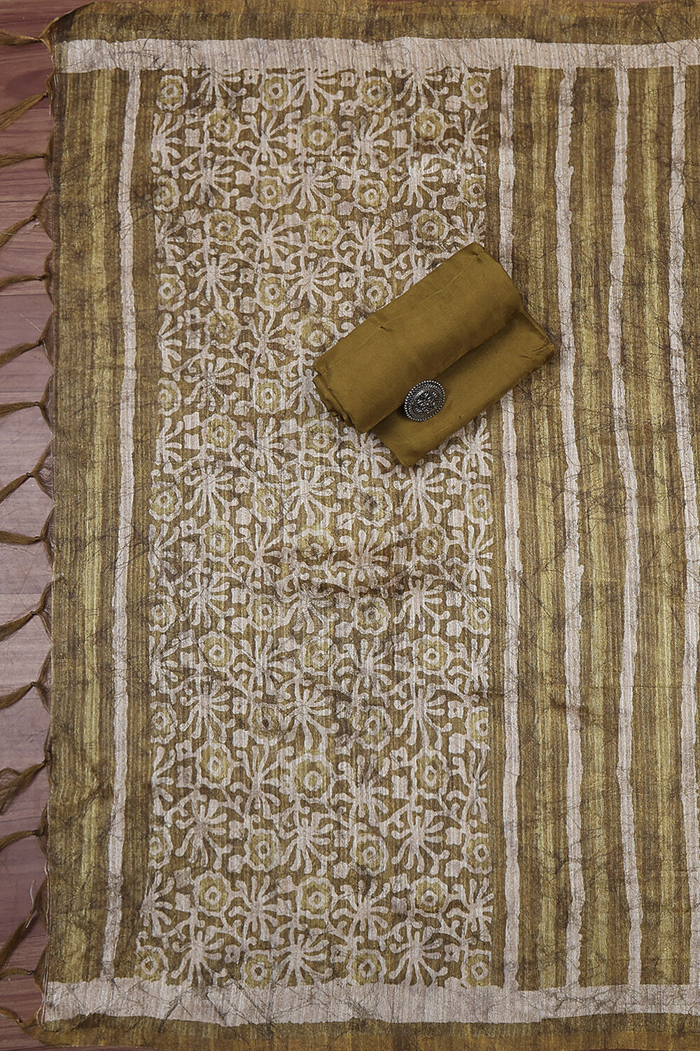 Slate Green Silk Blend Printed Unstitched Suit Set image number 3