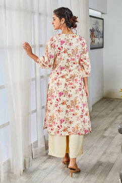 Pink Cotton Straight Kurta image number 3