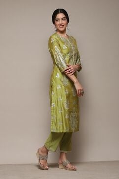 Olive Polyester Straight Printed 2 Piece Set image number 5