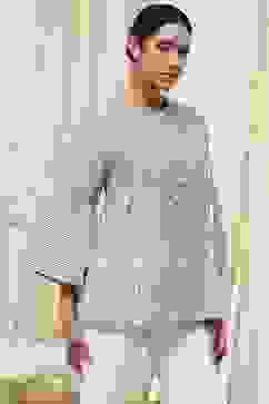 Blue Cotton Striped Straight Short Kurta image number 3