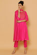 Pink Rayon Kalidar Kurta Slim Pant Suit Set image number 3