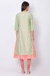 Green Cotton Silk A-Line Kurta Churidar Suit Set image number 5