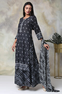 Black Art Silk Sharara Kurta Sharara Suit Set image number 4