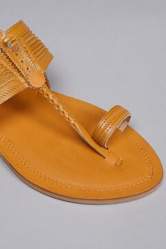 Mustard Yellow Leather Kolhapuri Sandals image number 1