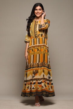 Black Cotton Blend Tiered Printed Dress image number 5