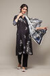 Black Cotton Blend Straight Printed Kurta Ankle Length Suit Set image number 0