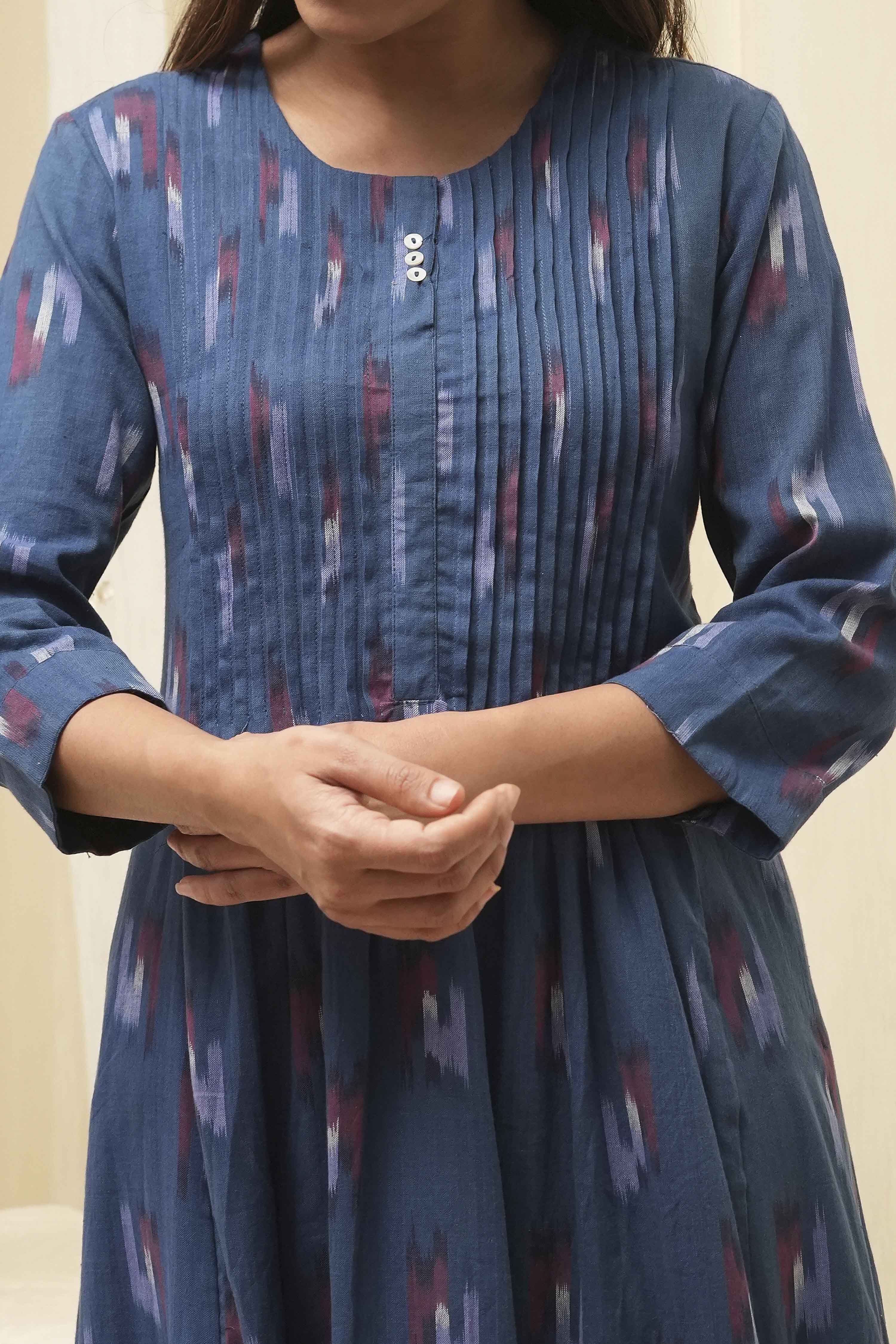Navy Ikat Yarndyed Kurta image number 1