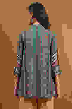 Rust and Green Block Printed Shirt Style Short Kurta image number 3