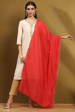 Pink Polyester Dupatta image number 4