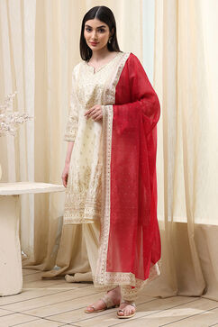 Cream Poly Viscose Straight Kurta Salwar Pant Suit Set image number 3
