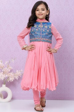 Pink Cotton Anarkali Kurta Churidar Suit Set image number 0
