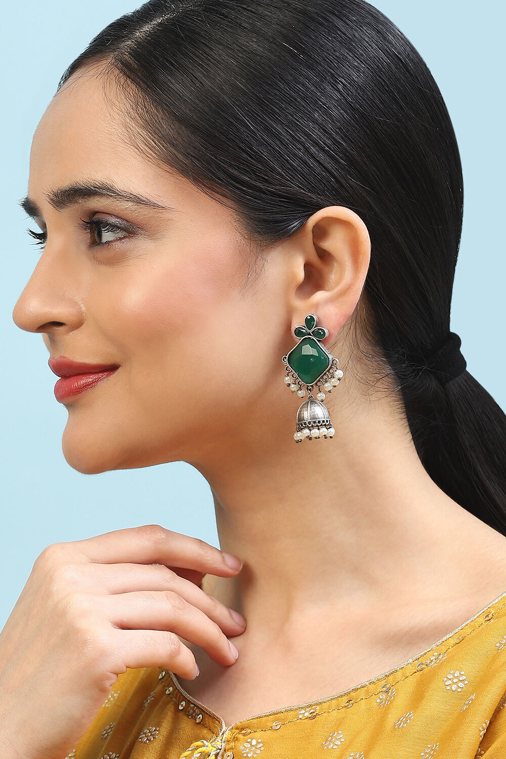 Green Brass Earrings image number 3