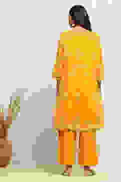 Yellow Embroidered Kalidar Suit Set image number 4