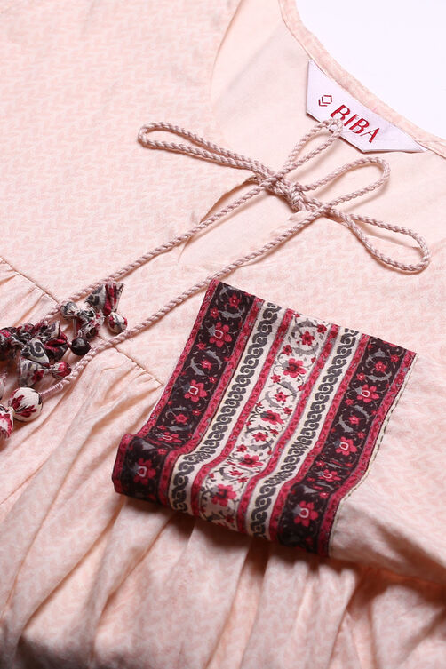 Light Peach Cotton Anarkali Kurta Palazzo Suit Set image number 1