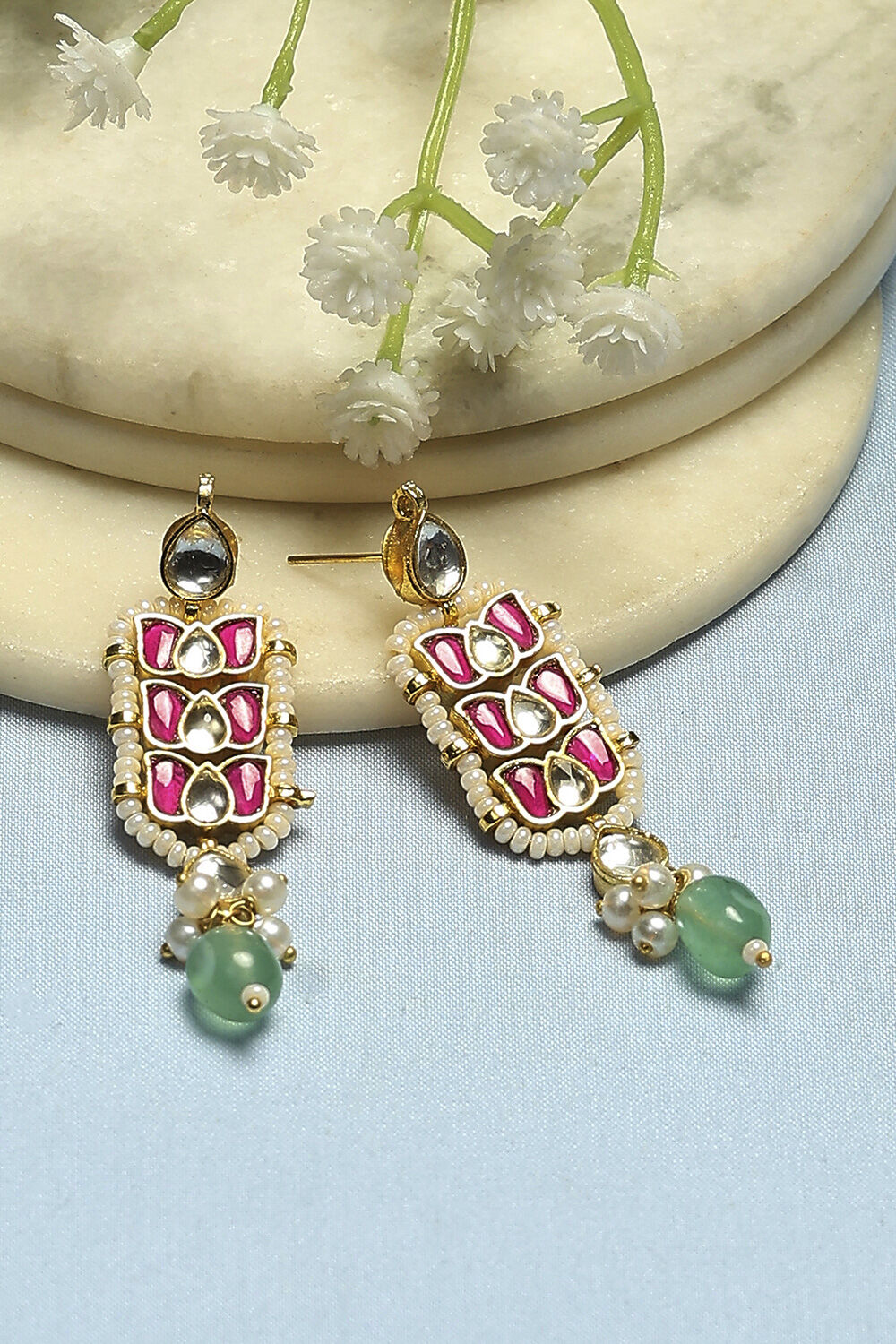 Pink Green Brass Drop & Danglers image number 0