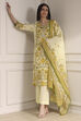 Cream-Colored Cotton Printed Straight Suit Set image number 0