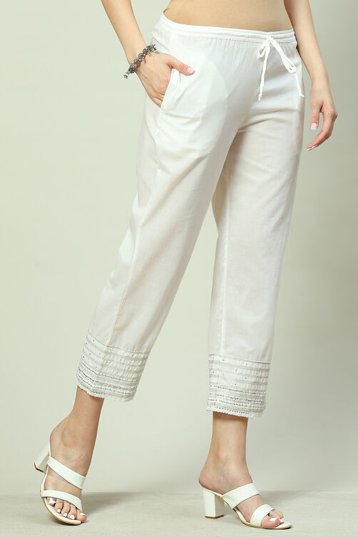 White Cotton Straight Palazzo image number 3