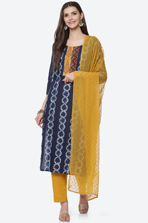 Indigo Cotton Unstitched Suit Set image number 0