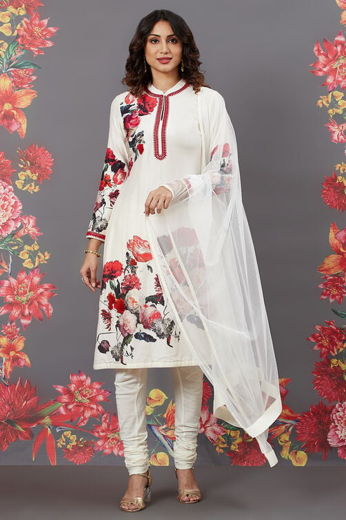 Rohit Bal Off White Cotton Straight Printed Suit Set image number 0
