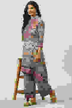 Blue Art Silk Asymmetric Kurta Palazzo Suit Set image number 6