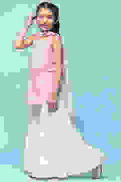 Pink Lehriya Cotton Kurta With Sharara & Net Dupatta image number 4