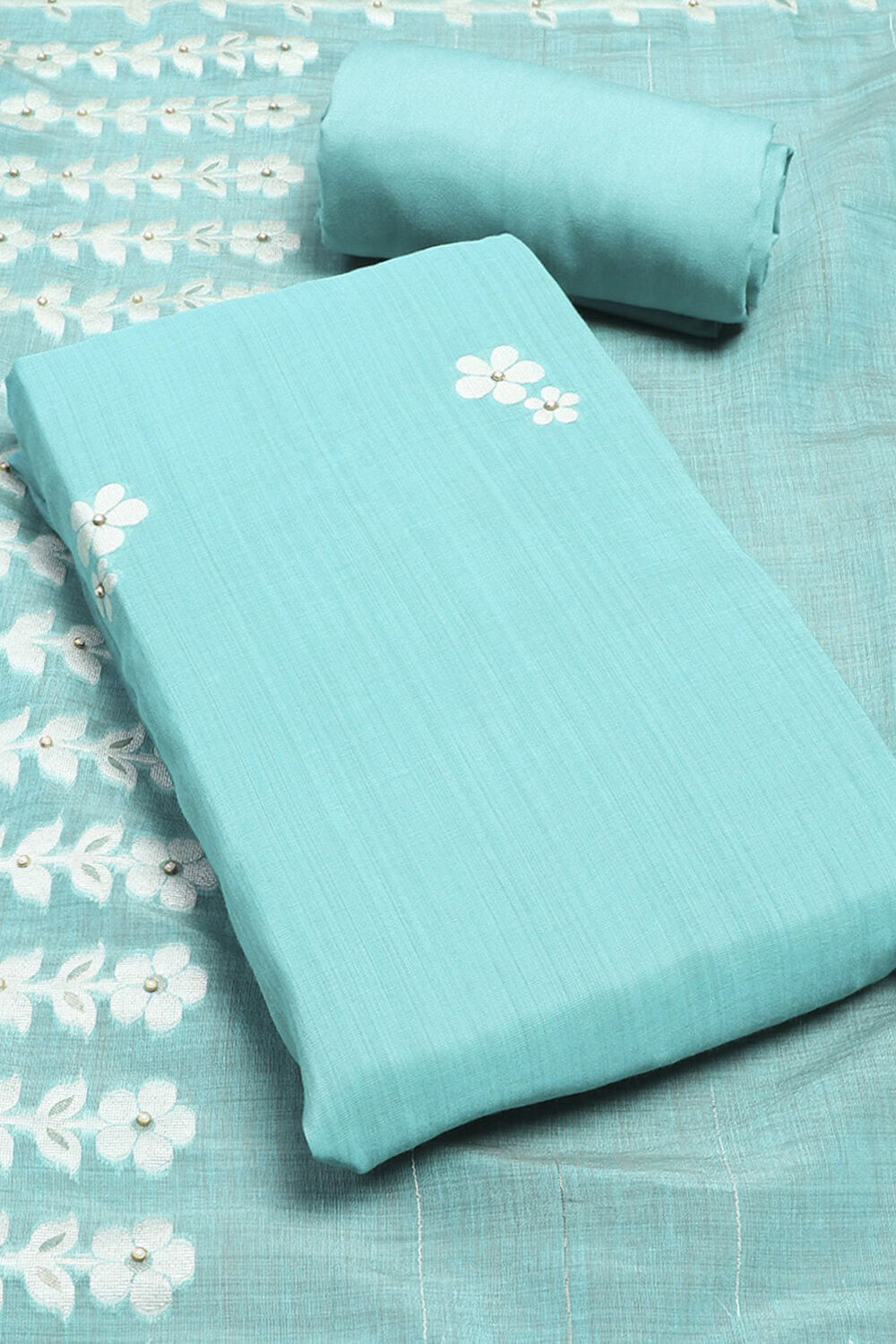 Peach Chanderi Unstitched Suit Set image number 1