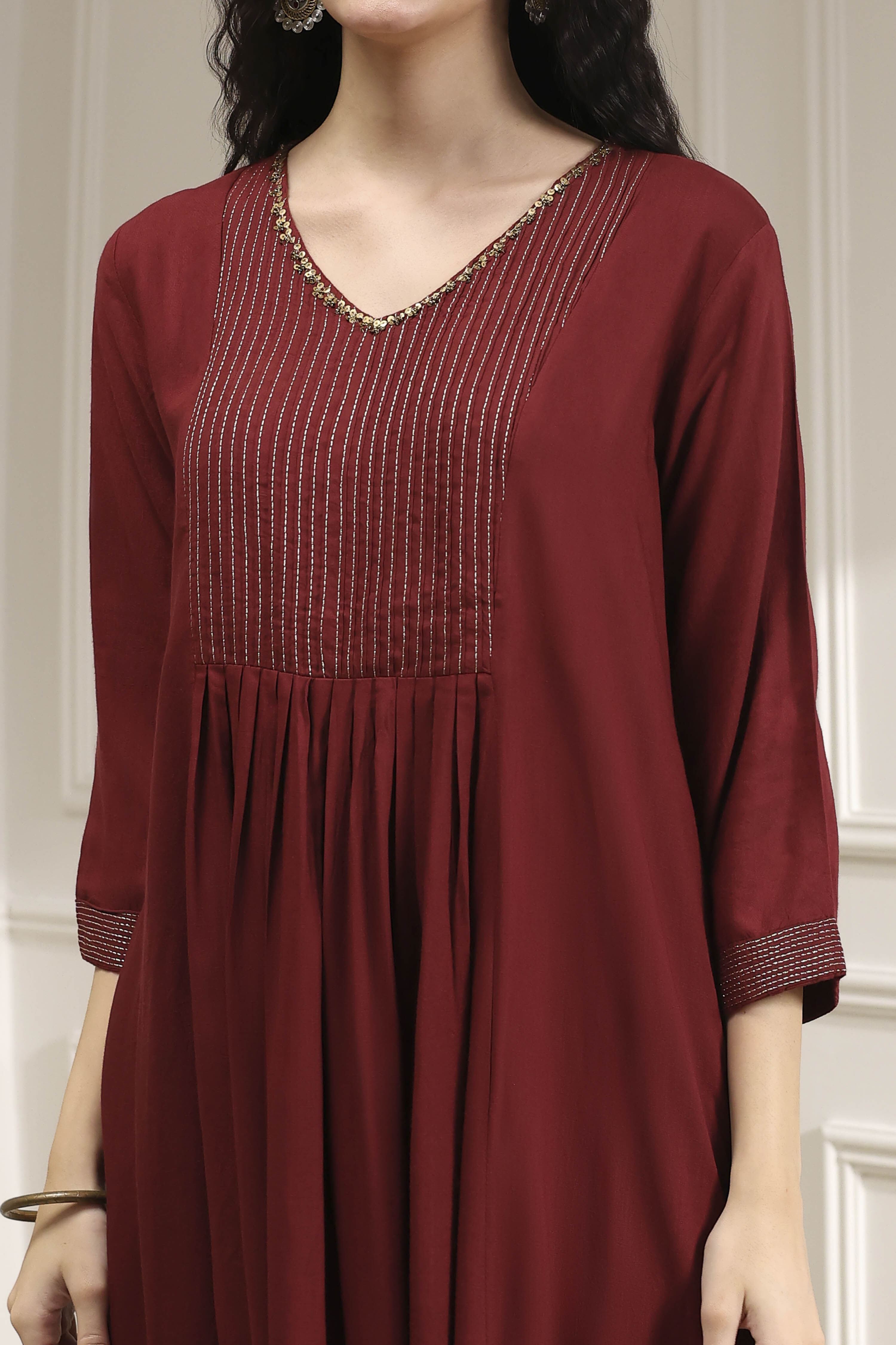 Blue Solid Gathered Suit Set image number 1