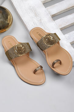 Bronze Sequin Embellished Sandals image number 0