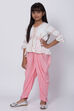 Off White And Pink Solid Top And Pant Set image number 2