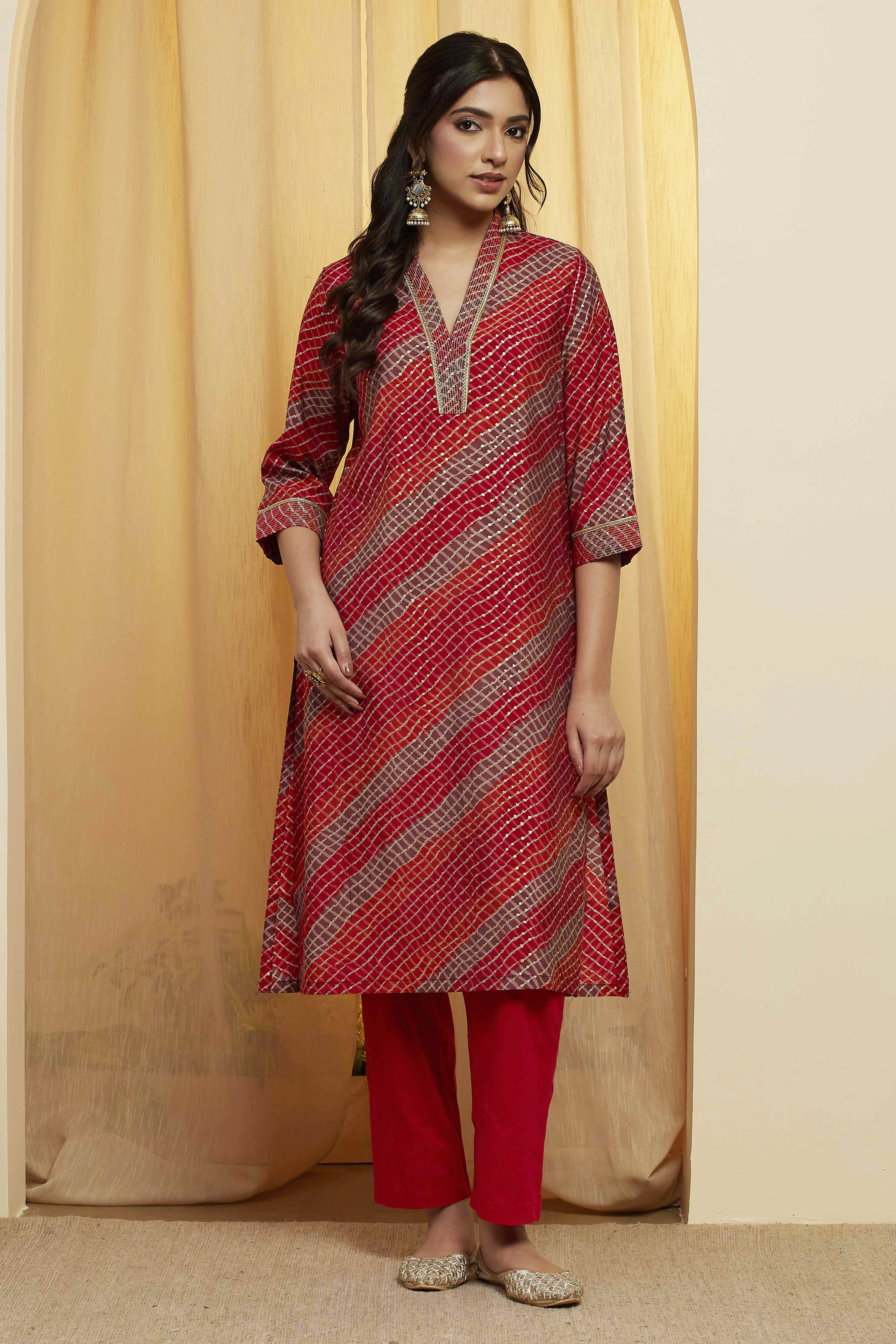 Red Poly Viscose Straight Kurta image number 5