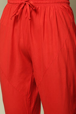 Red Cotton Anarkali Kurta Churidar Suit Set image number 3