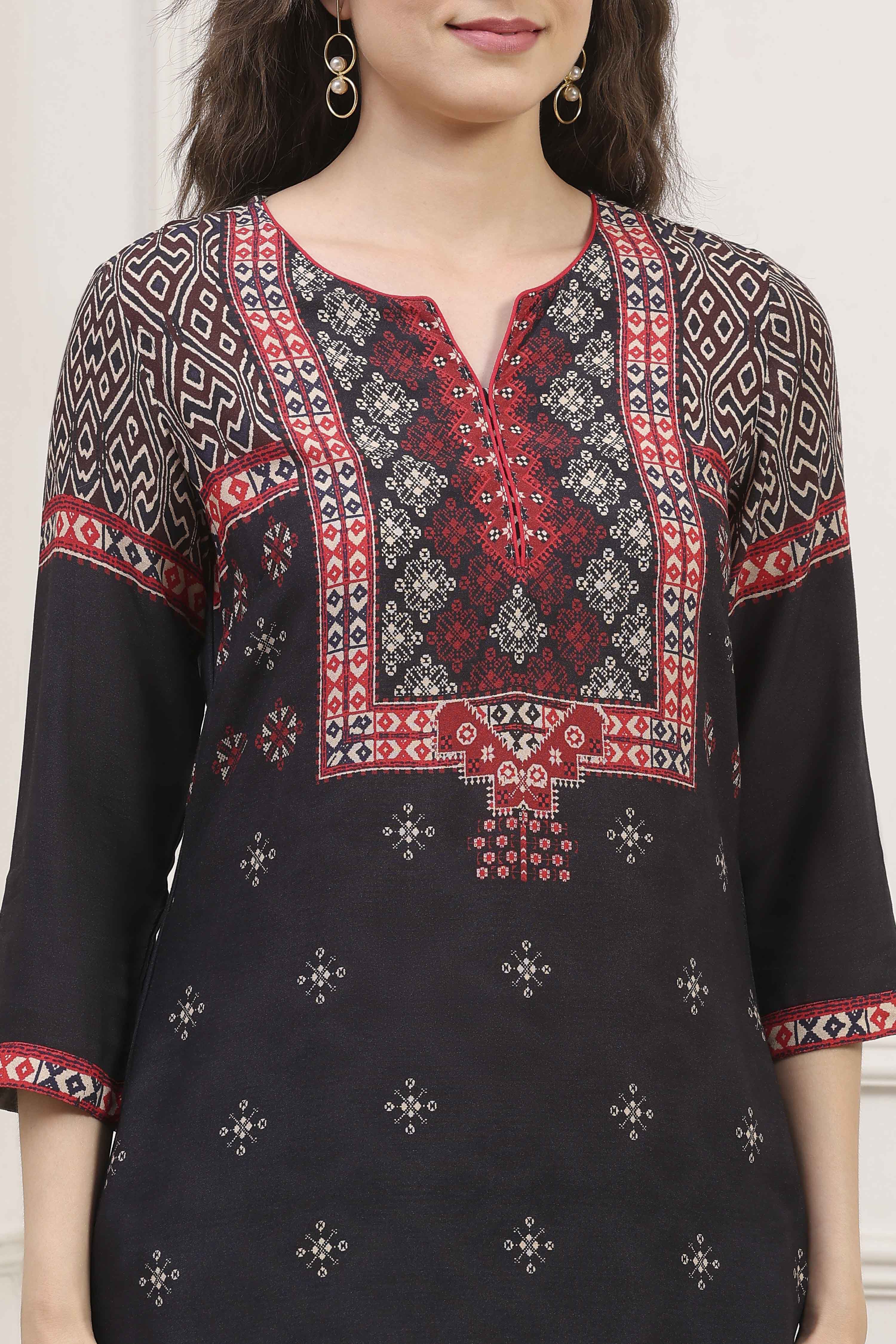 Teal Rayon Straight Printed Kurta image number 1